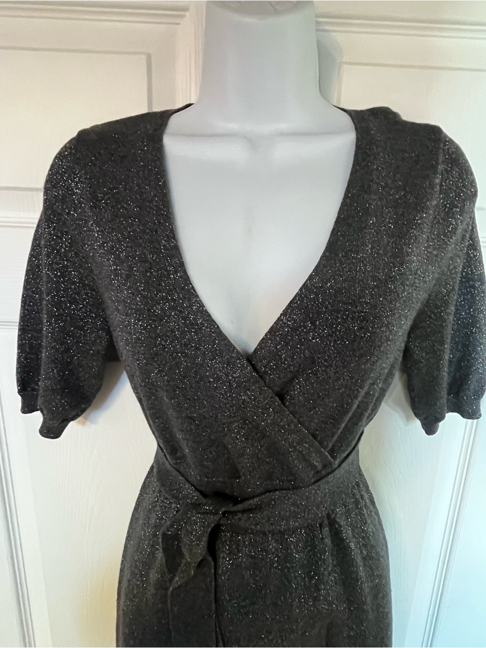 Liz Claiborne Sparkle Gray Wrap Midi Dress with Tie